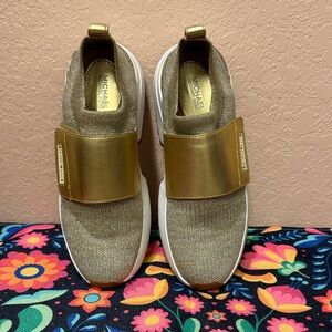 ❤️❤️ Michael Kors Gold Glitter Mesh Sneakers for Women Pre-Owned Sz 5.5M